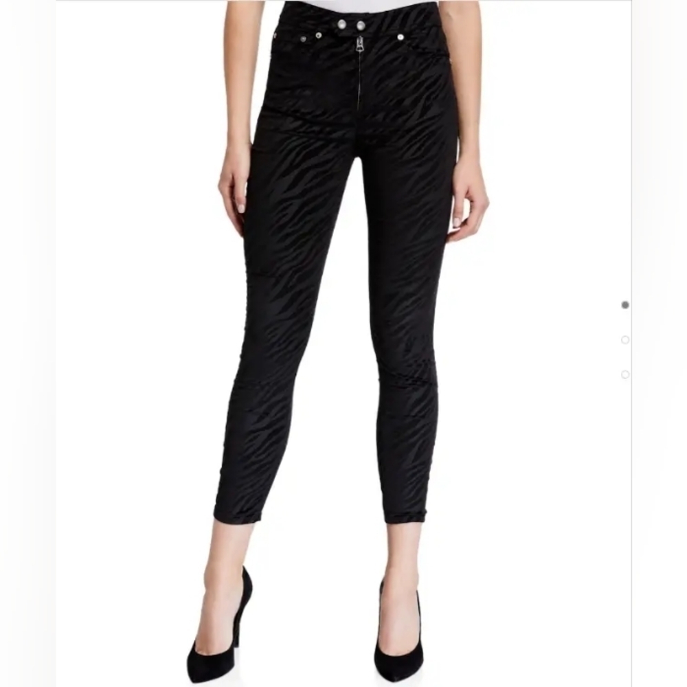 Rag & Bone Black Velvet Nina Zebra High Rise Exposed Zipper Skinny Jeans, Sz 31 - Picture 16 of 16